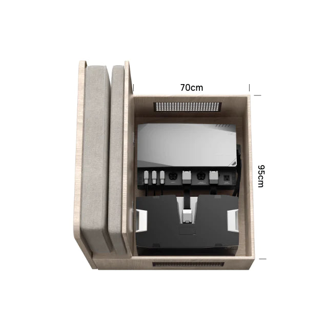 An ecoflow Powerkit Gen 1 powerhub and 5kwh battery in a cabinet