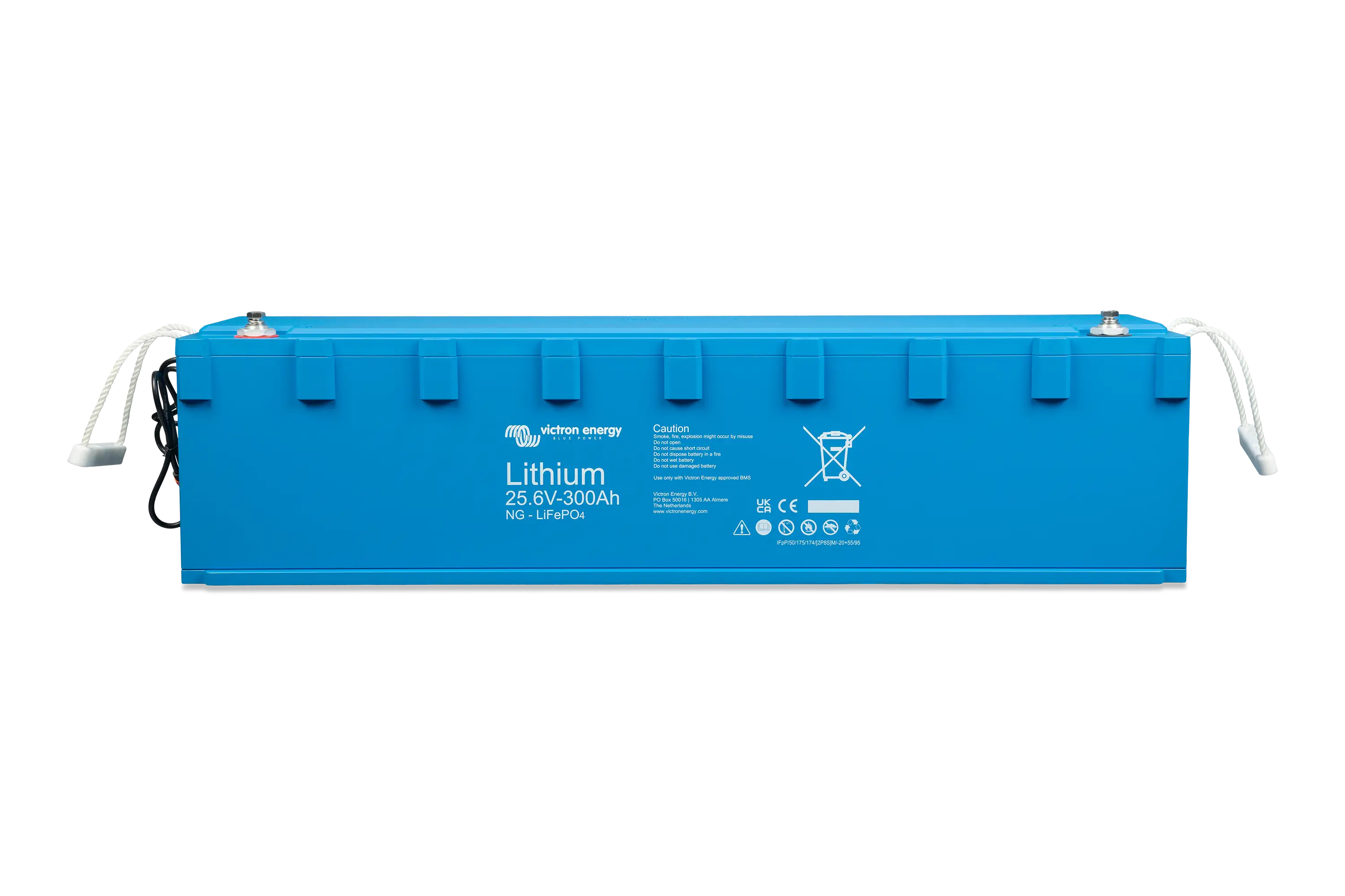 Victron Lithium NG LiFePO4 Battery 25.6V 300Ah – front angle view showing heavy-duty IP65 case and advanced smart battery terminals