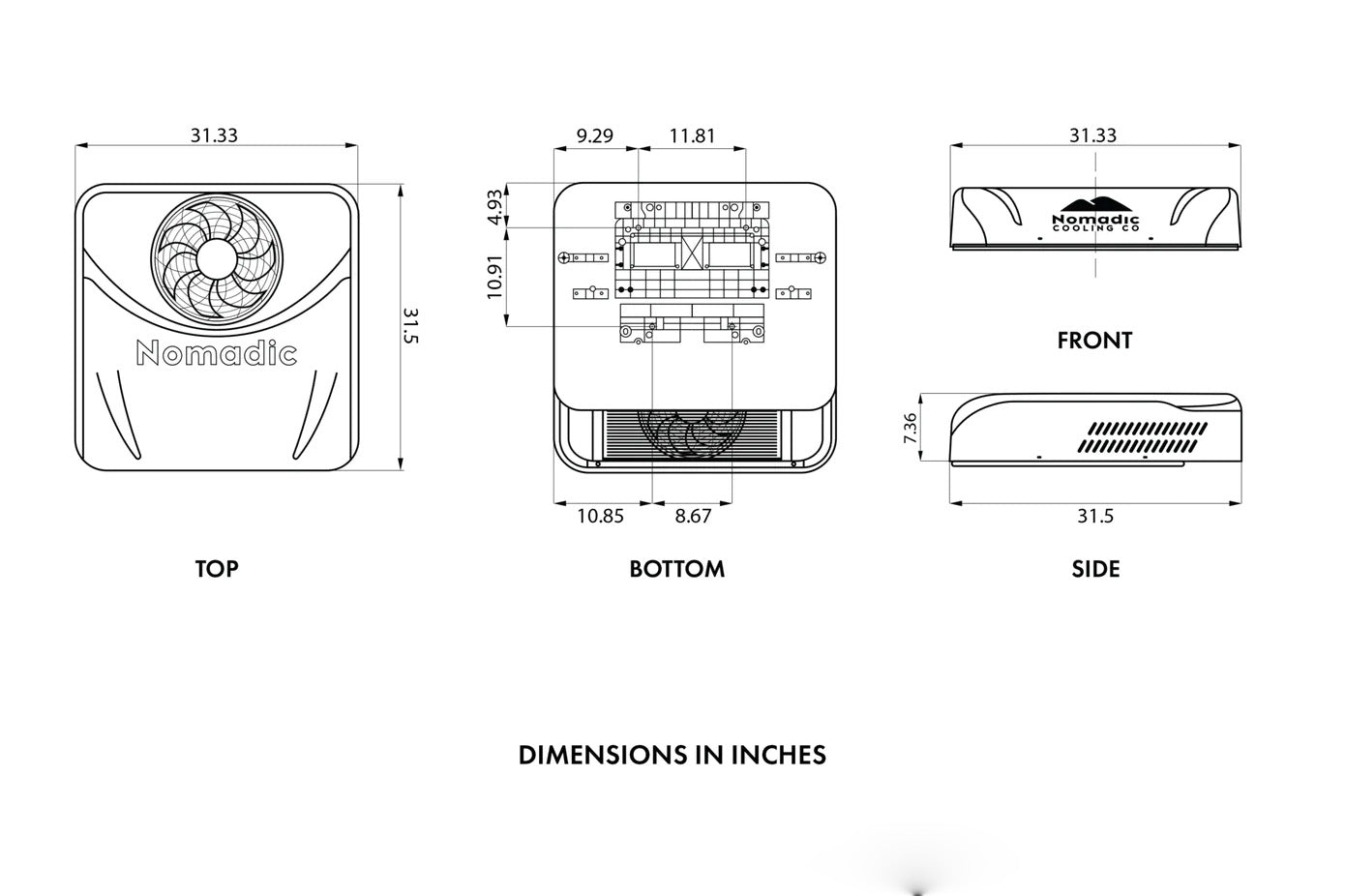 Nomadic X3 Air Conditioner Full Dimensions