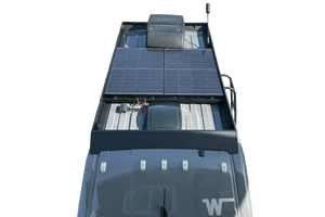 Solis Pocket Solar Panel Upgrade Kit installed, utilizing factory roof entry gland, with original panel connected and all wires and adaptors included for seamless integration