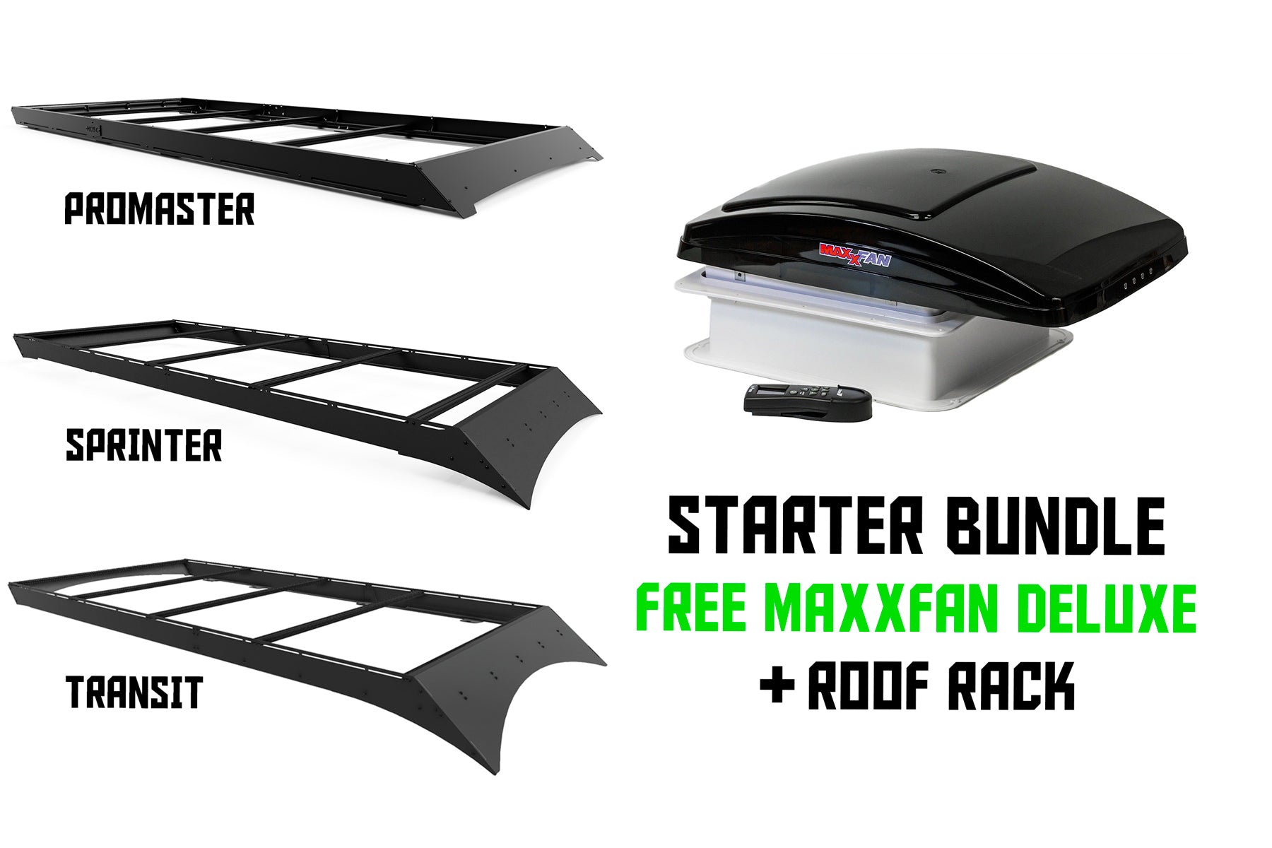 orion van gear roof rack plus maxfan bundle