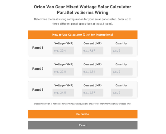 Orion van gear solar calculator