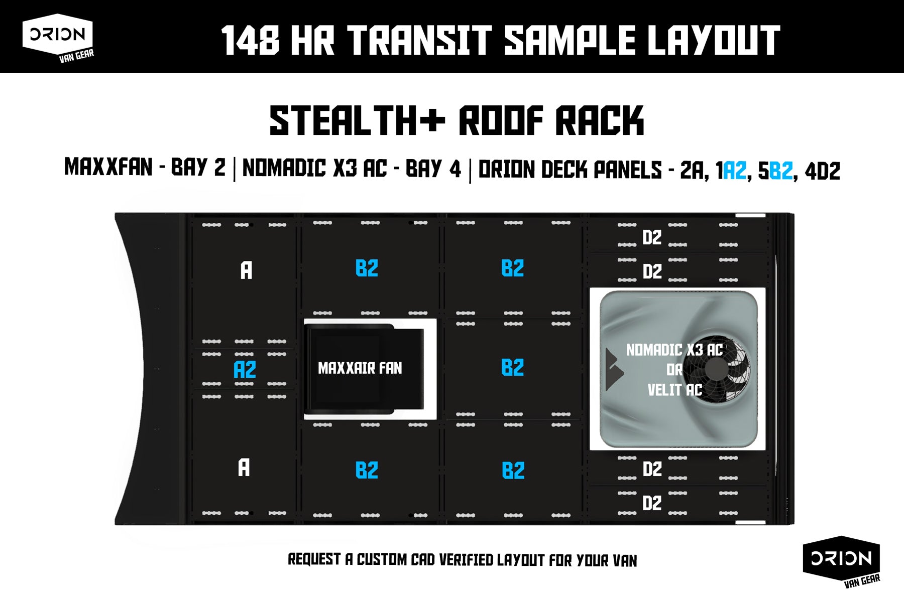 148  High Roof Transit Rack with Fan and AC Deck Layout - Orion