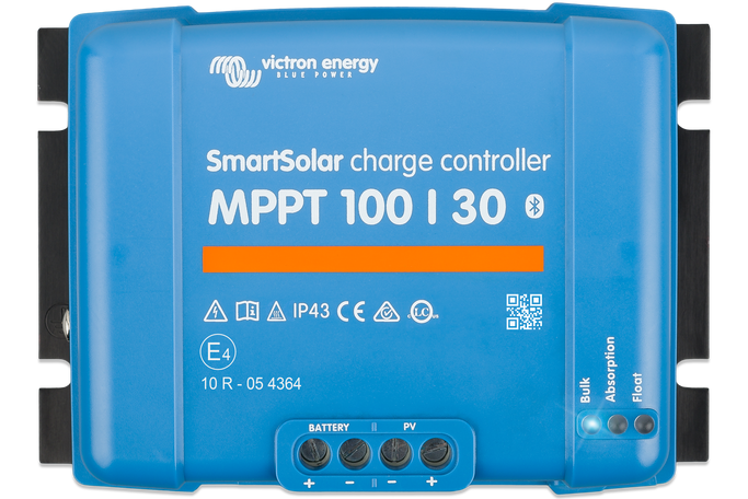 Blue Victron Energy SmartSolar charge controller on a white background