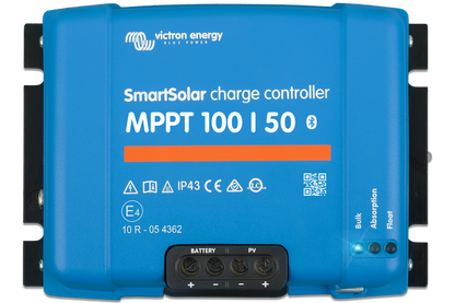 Blue Victron Energy SmartSolar charge controller on a white background