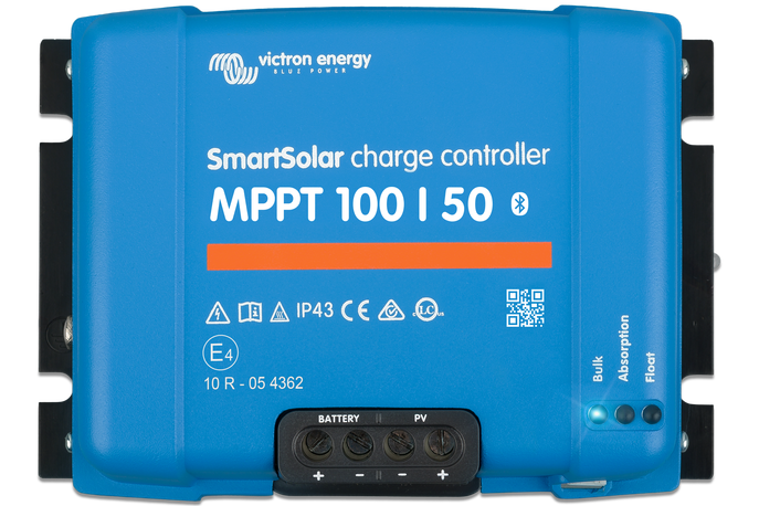 Blue Victron Energy SmartSolar charge controller on a white background