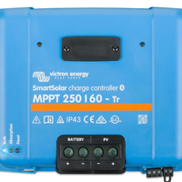 Blue Victron Energy SmartSolar charge controller on a white background