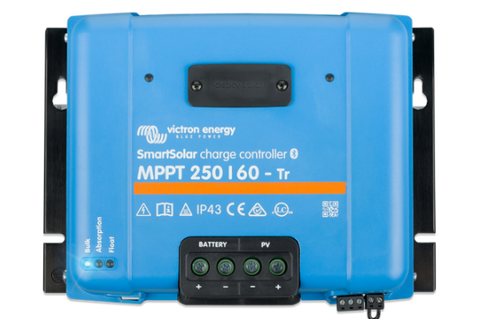 Blue Victron Energy SmartSolar charge controller on a white background
