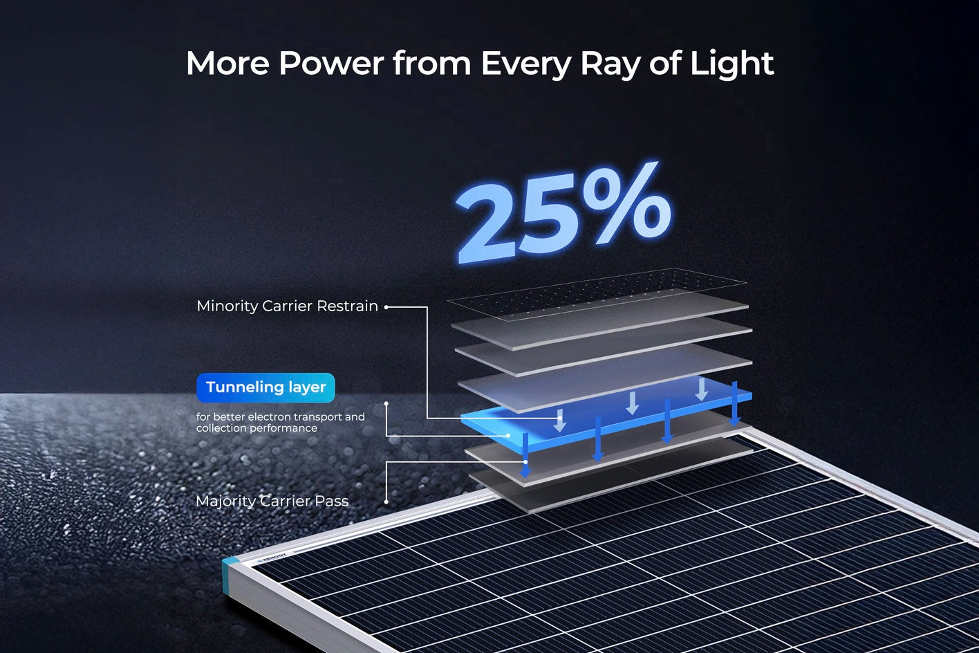 Close-up of Renogy 175W N-Type cells demonstrating high-efficiency design and anti-reflective surface.
