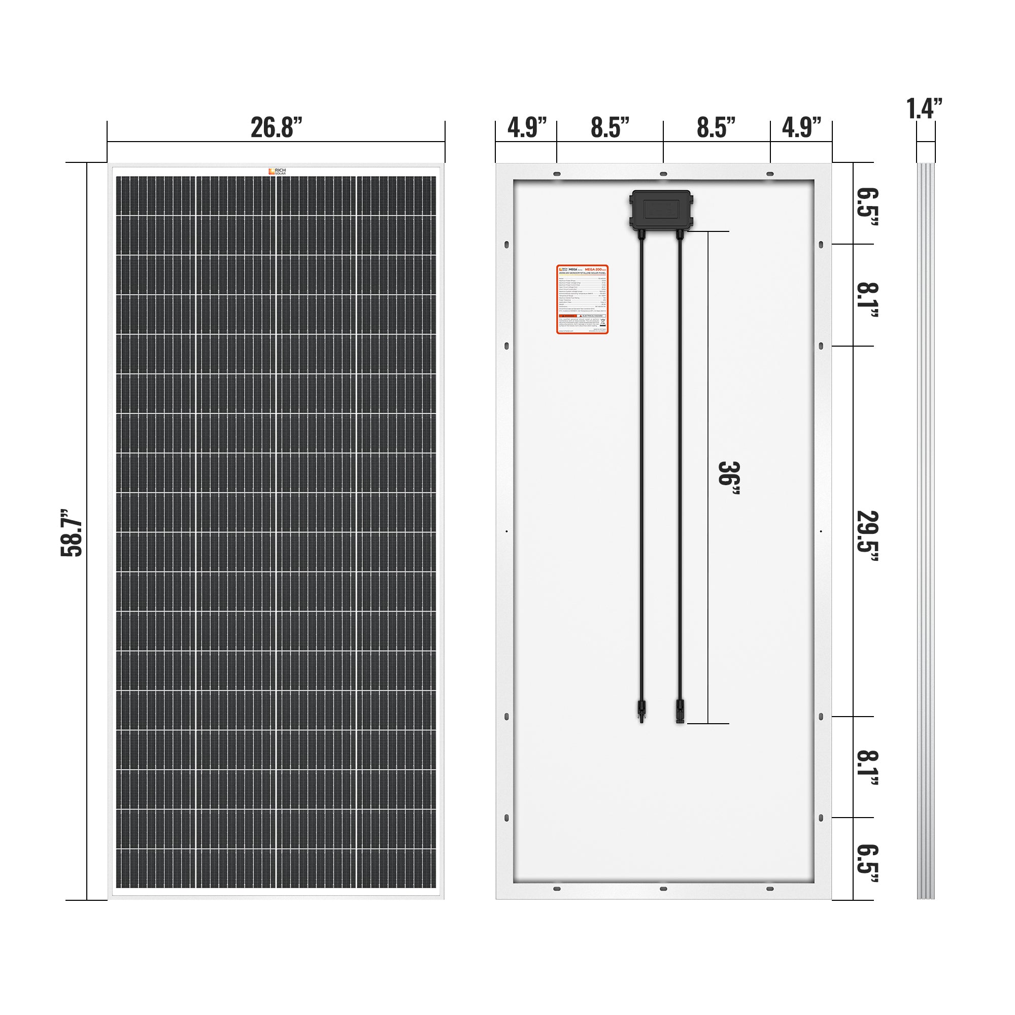 Rich MEGA 200 Watt 24v Solar Panel  | 25-Year Output Warranty | UL Certified
