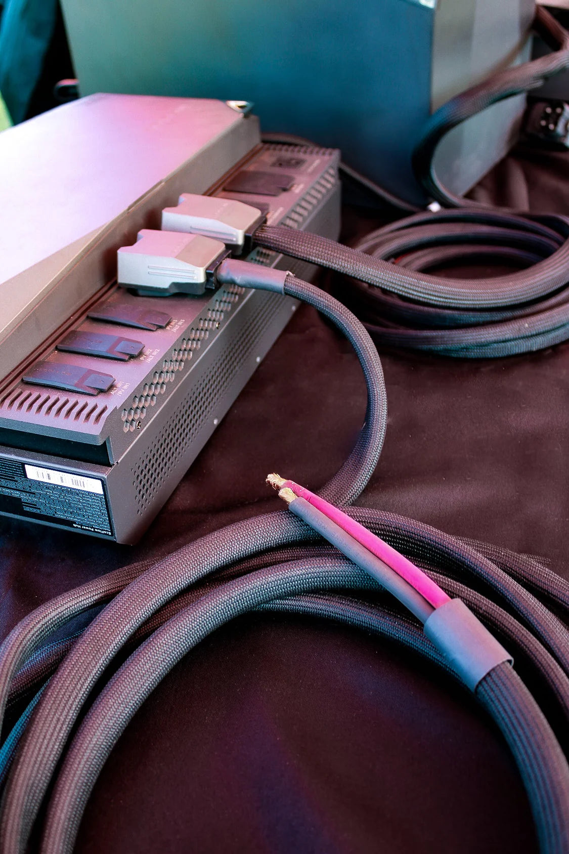 20-foot 48V EcoFlow air conditioner cable coiled with connector and exposed wires