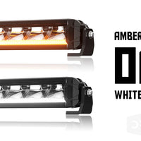 Side-by-side comparison of white versus amber daytime running lights (DRL) on the LED light bar.