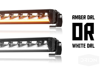 Side-by-side comparison of white versus amber daytime running lights (DRL) on the LED light bar.
