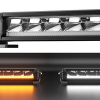 LED light bar shown off, illuminated in white, and illuminated in amber in one image for comparison.