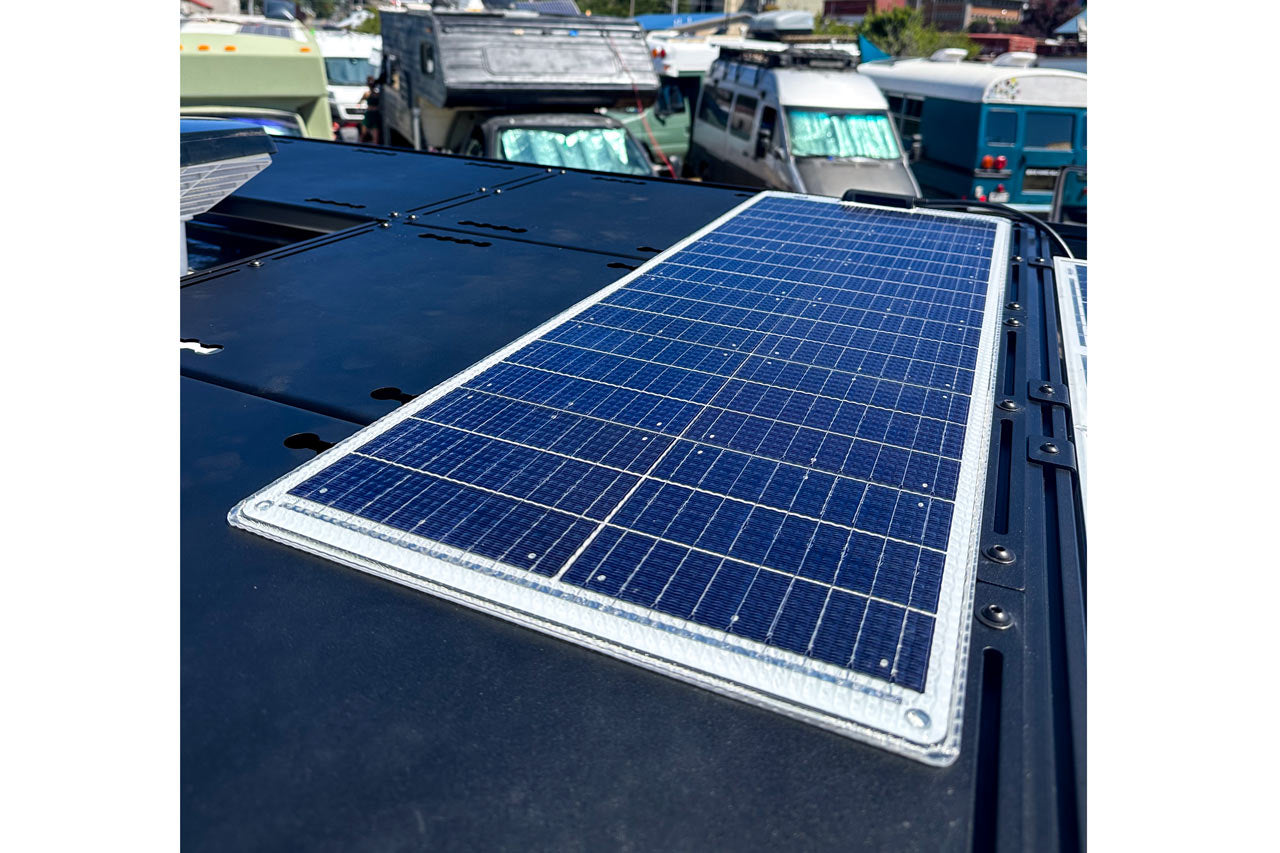 65 watt walkable solar panel on orion van gear roof rack with modular deck panels