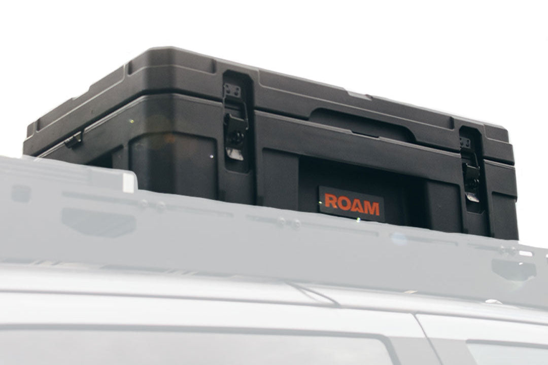 66L Roam Case for Vehicle shown on roof rack 