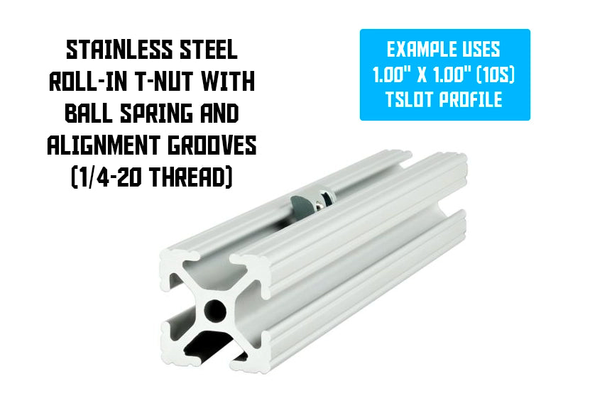 Stainless steel roll in Tnut for 10s tslot profile or orion crossbars - 1/4-20 thread