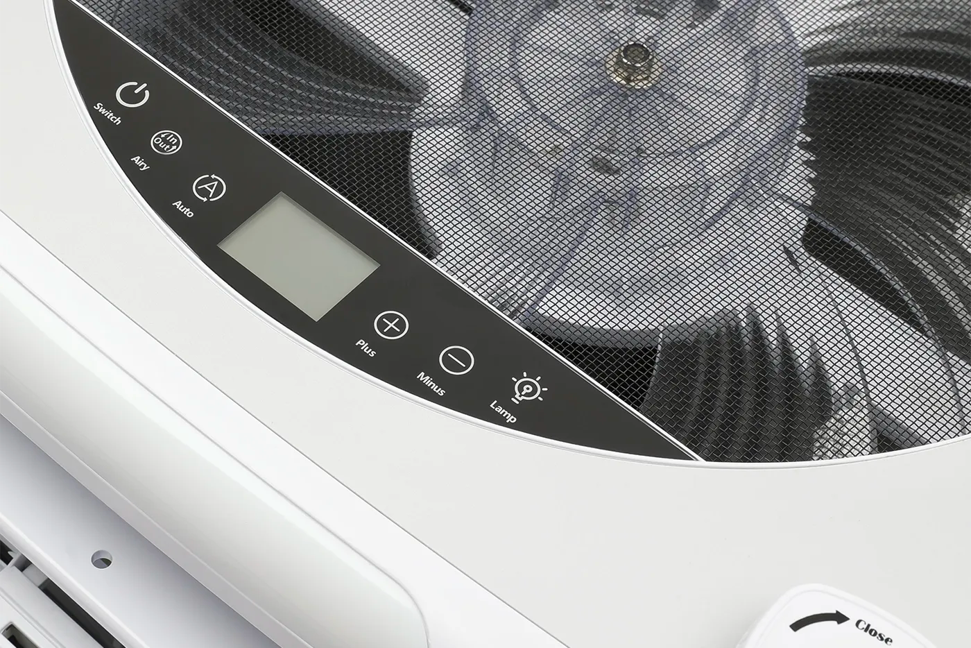 Close-up of nomadicark fan with control panel featuring controls