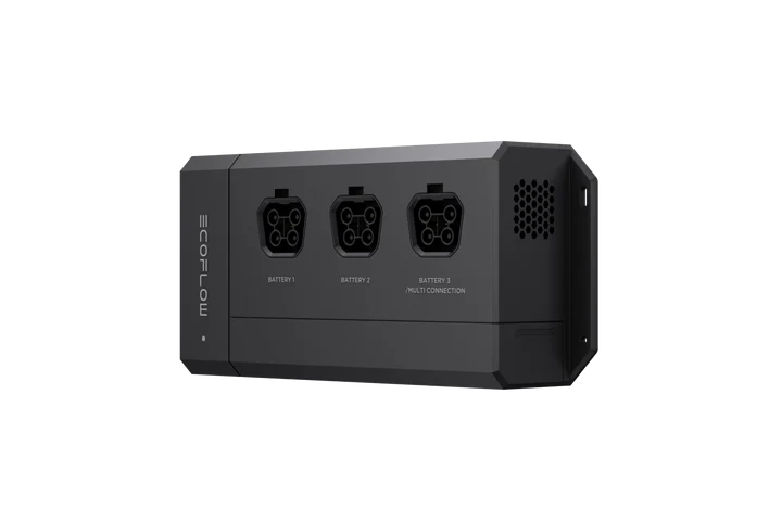 Angled view of EcoFlow Power Dock showing 48V DC output and input connections