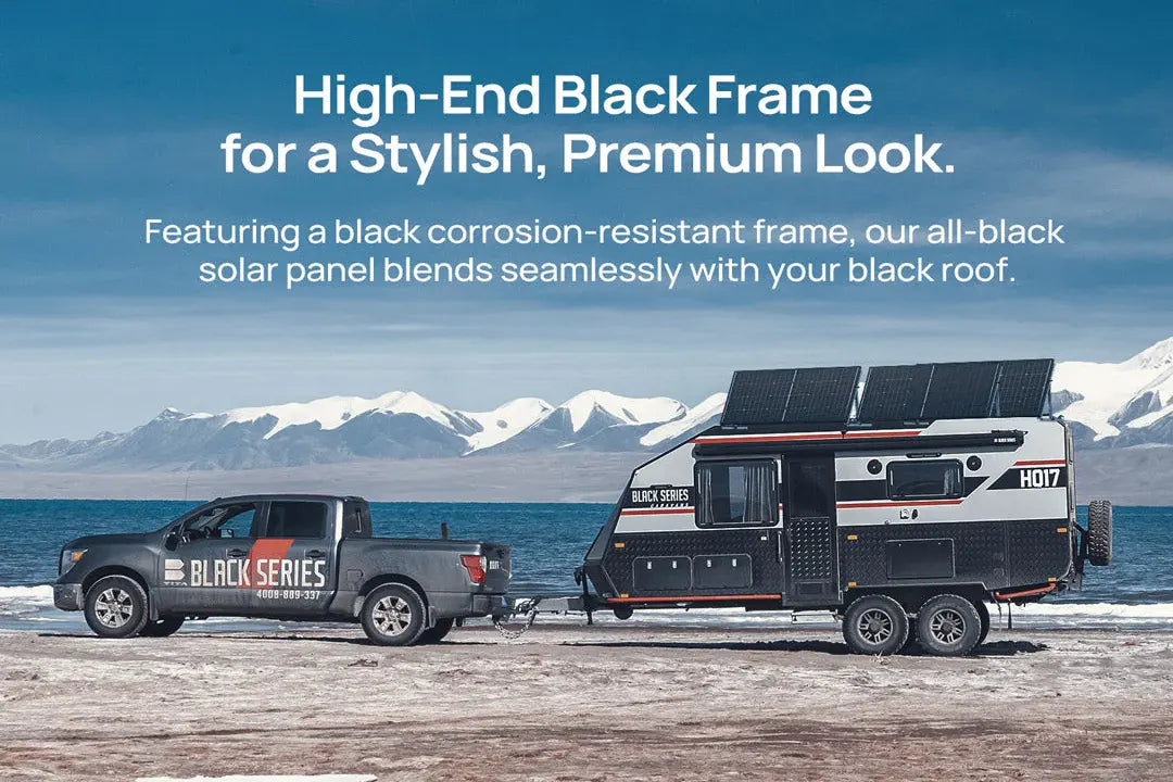 High-End Black Frame for Stylish, Premium Look on BougeRV Bifacial Solar Panel