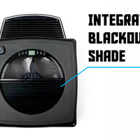 Airplus fan 12v with integrated blackout shade feature on a white background