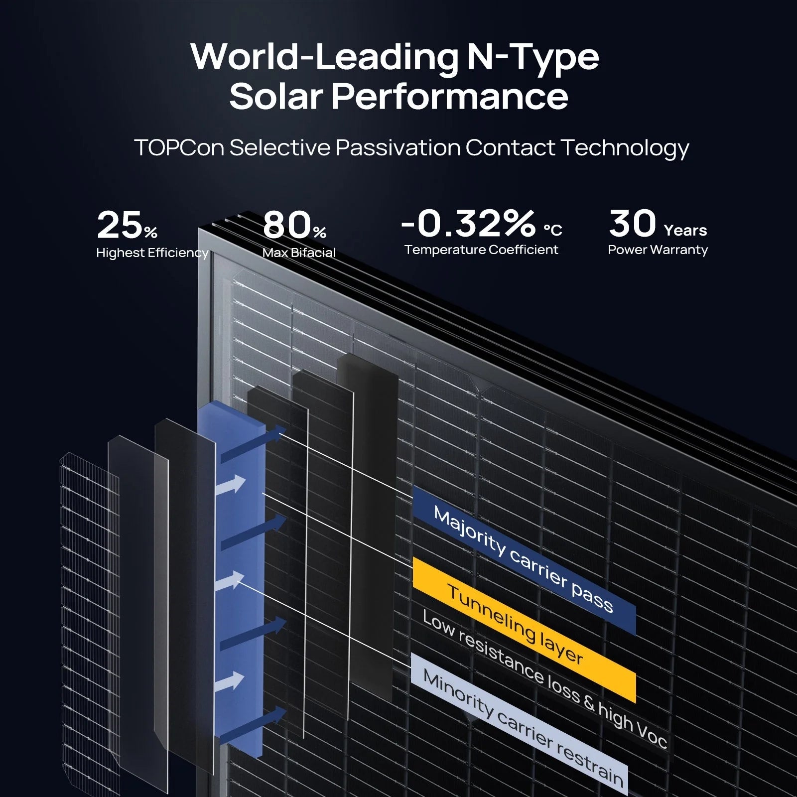 World-Leading N-Type Solar Performance - 25% Efficiency with TOPCon Technology