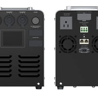 Black power station with front and back views on a white background