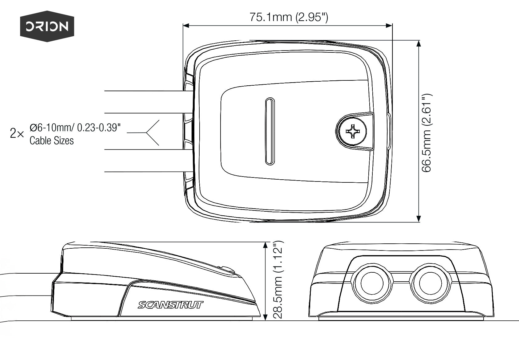 Scanstrut Double Cable Seal DS-HD10-BLK - Dimensions