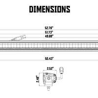 Technical drawing of the LED light bar with labeled dimensions A through H in inches for installation reference.