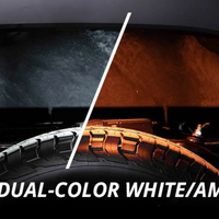 A close-up of a tire with a diagonal split graphic dividing the surface into two finishes: a dark, textured black/gray side and a warm amber-gold side. Large white text at the bottom reads 'DUAL-COLOR WHITE/AMBER'.
