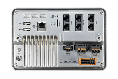 Electronic module with various connectors and components on a metallic surface