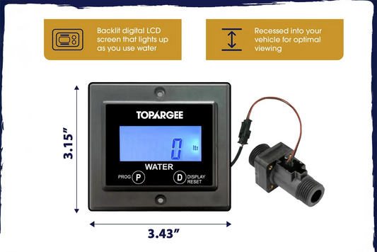Topargee digital water meter with display and wiring on a white background