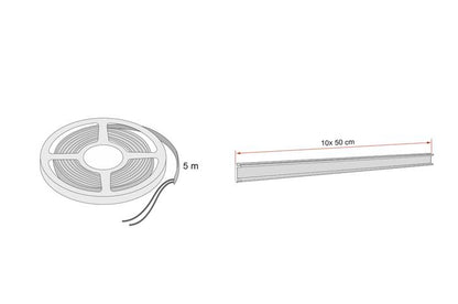Close-up view of the LED light strip and PVCFiamma F80S/F65L awning diagram, showing size of LEDs