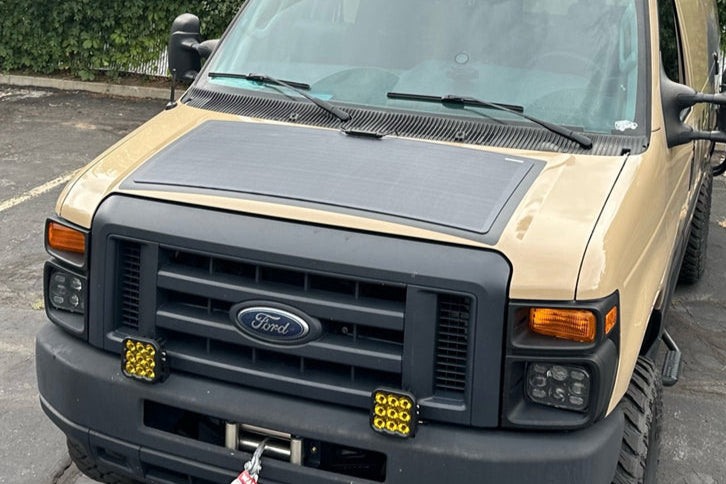 Ford cargo van with hood solar panel