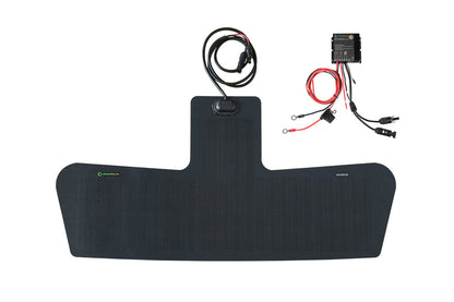 Ford Transit 45W hood solar panel shown with optional 10A waterproof MPPT charge controller