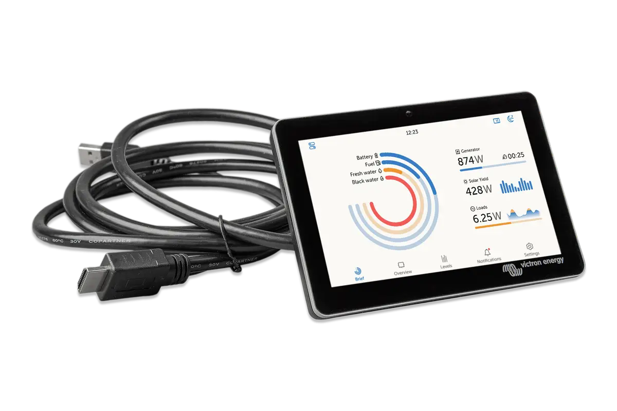 Tablet with energy monitoring app displaying data on a white background