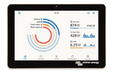 Digital display screen with energy monitoring software on a white background, featuring the Victron Energy logo.