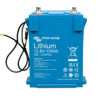Victron Lithium NG LiFePO4 Battery 12.8V 100Ah – front angle view with compact IP65 housing and smart monitoring terminals