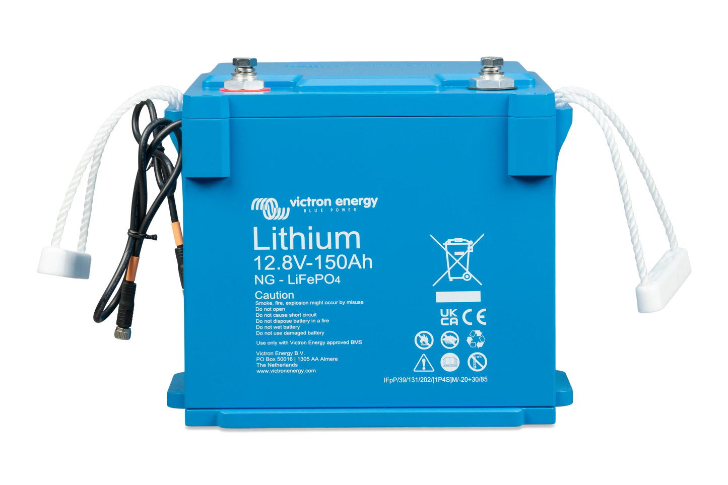 Victron Lithium NG LiFePO4 Battery 12.8V 150Ah – front angle view with smart terminals and rugged IP65-rated case