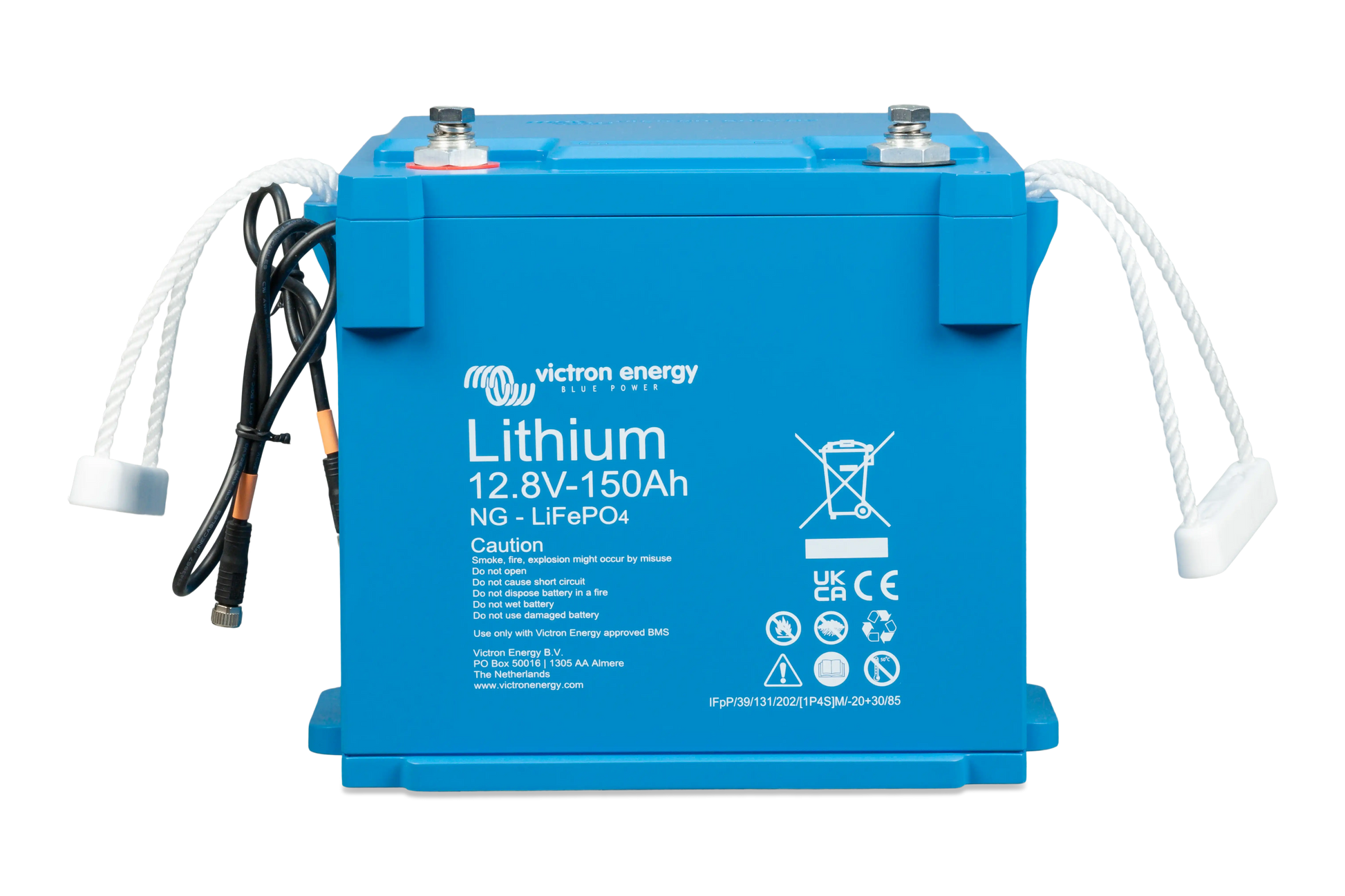 Victron Lithium NG LiFePO4 Battery 12.8V 150Ah – front angle view with smart terminals and rugged IP65-rated case