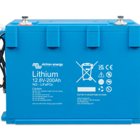Victron Lithium NG LiFePO4 Battery 12.8V 200Ah – front angle view highlighting compact design, IP65-rated housing, and smart shunt terminals