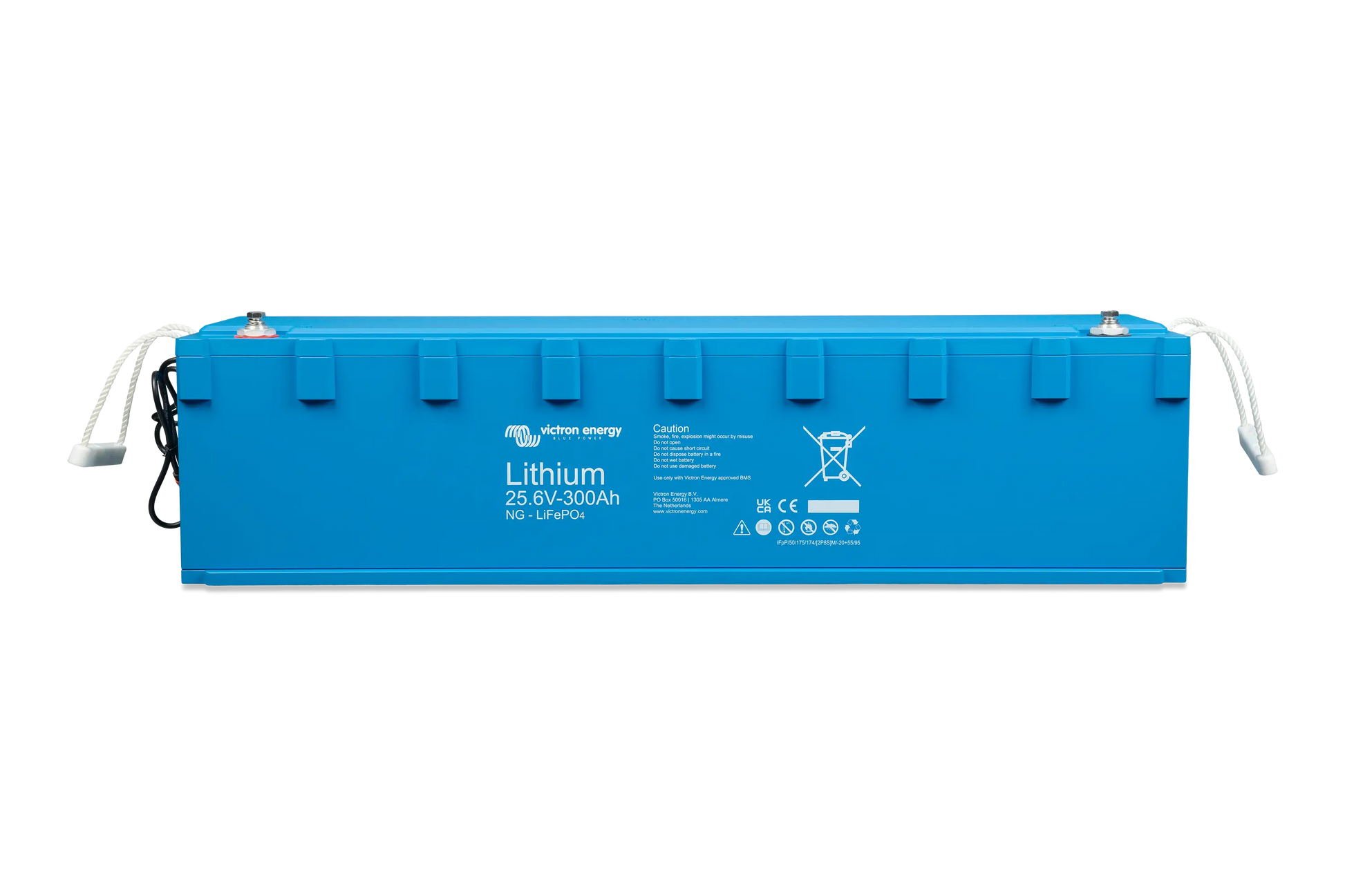 Victron Lithium NG LiFePO4 Battery 25.6V 300Ah – front angle view showing heavy-duty IP65 case and advanced smart battery terminals