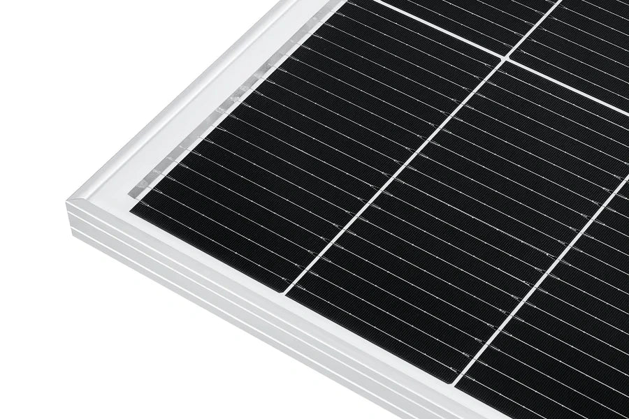 Close-up of a solar panel with a white border on a white background