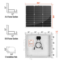 Technical diagram of a solar panel installation with dimensions and components.
