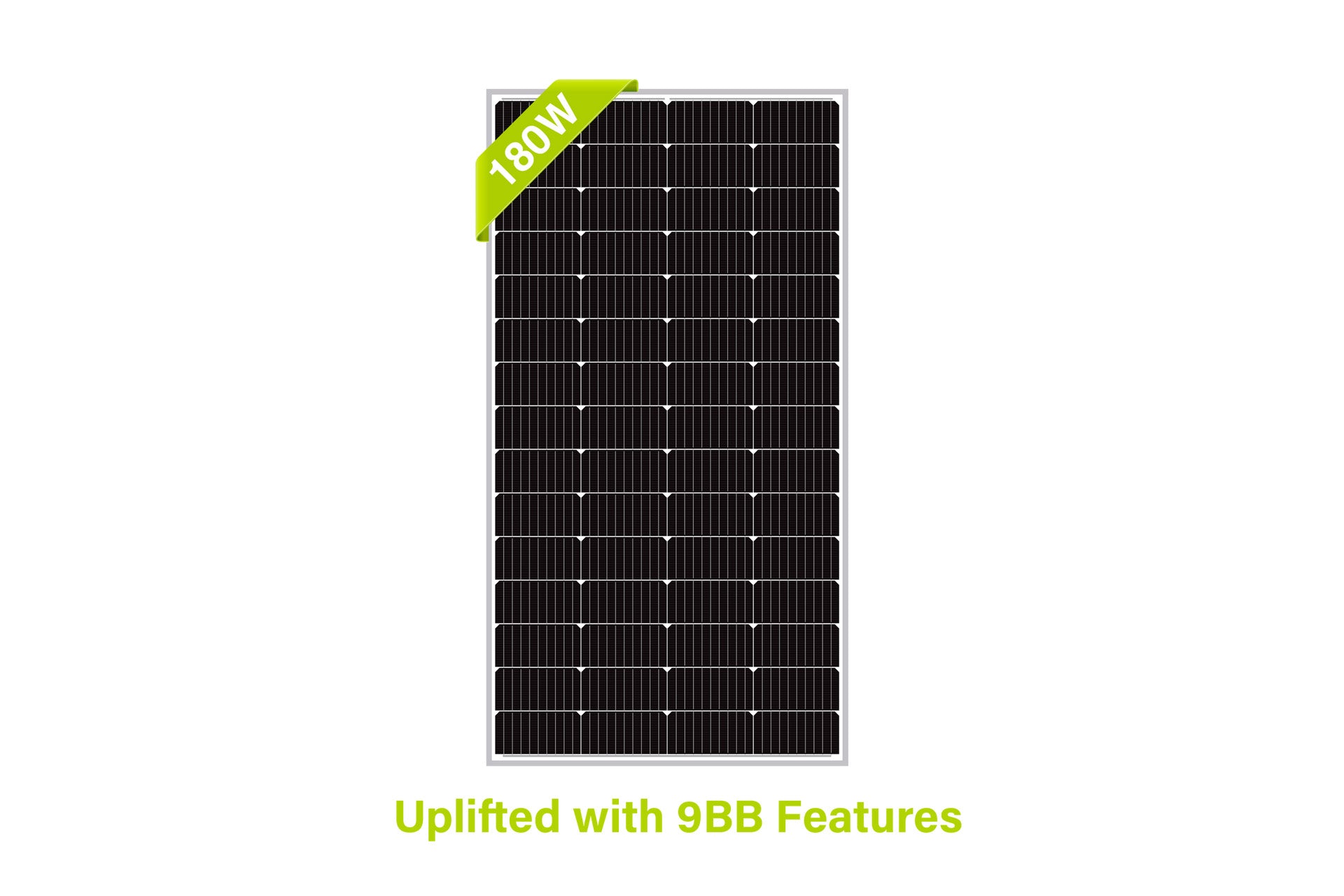 NewPowa 180W Monocrystalline 12V Solar Panel with sleek black surface, showcasing its high-efficiency design and durable construction.