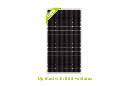 NewPowa 180W Monocrystalline 12V Solar Panel with sleek black surface, showcasing its high-efficiency design and durable construction.