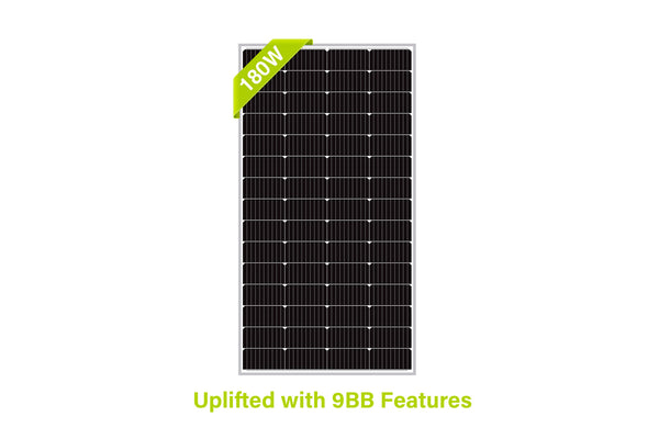 NewPowa 180W Monocrystalline 12V Solar Panel with sleek black surface, showcasing its high-efficiency design and durable construction.