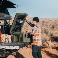 105L lid organizer in roam case on truck in desert
