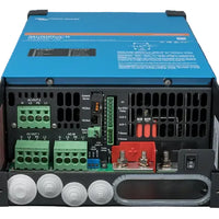 Back view of a power inverter with visible wiring and connectors on a white background