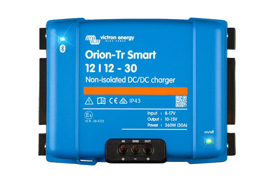 Blue Victron Energy Orion-Tr Smart DC/DC charger on a white background